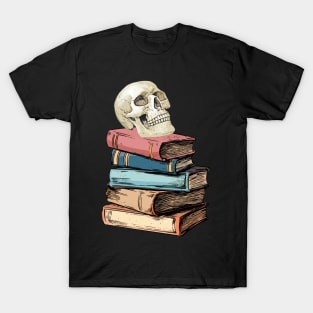 Books and Skull Illustration T-Shirt